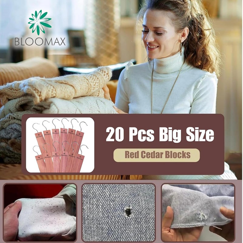 BLOOMAX 20 Pcs Cedar Block Planks with Hanging Chrome Hooks for Moth Repellent Cedar Blocks for Clothes Storage Better Than Moth Balls for Closet Cedar Hangers Clothes Moths Pack of 20 - Image 2
