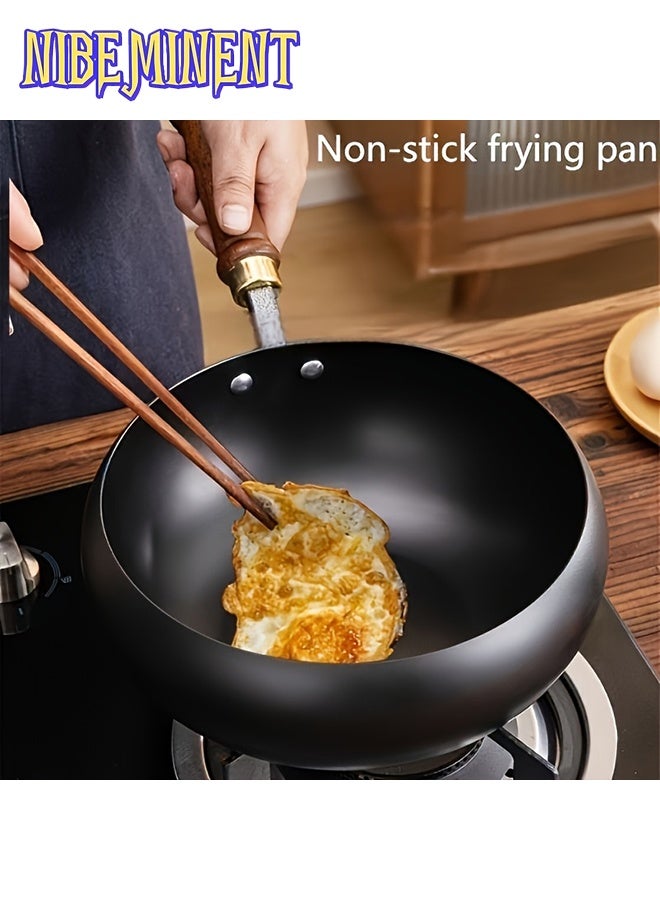 NIBEMINENT 1pc Potbelly Cast Iron Pan with Lid - Uncoated Heavy-Duty Construction, Even Heat Distribution & Retention, Multipurpose Frying & Searing, Easy-Clean Surface, Durable Cookware Essential for Home Cooks, Pans for Cooking,Searing Cookware,Natural Handle - Image 4