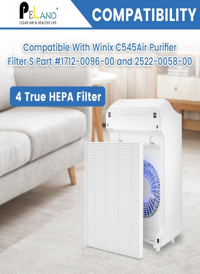 Pelano عبوة من 4 فلاتر بديلة من نوع HEPA C545 متوافقة مع أجهزة Winix C545 وB151 وP150 و9300، فلتر HEPA S، رقم القطعة 1712-0096-00 و2522-0058-00 - Image 2