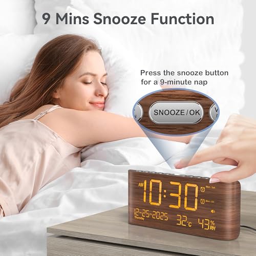 Mesqool Digital Alarm Clock with Dual Alarms, Temperature & Humidity Display, USB & Type-C Charging, 5-Level Brightness for Bedroom & Office - Image 5