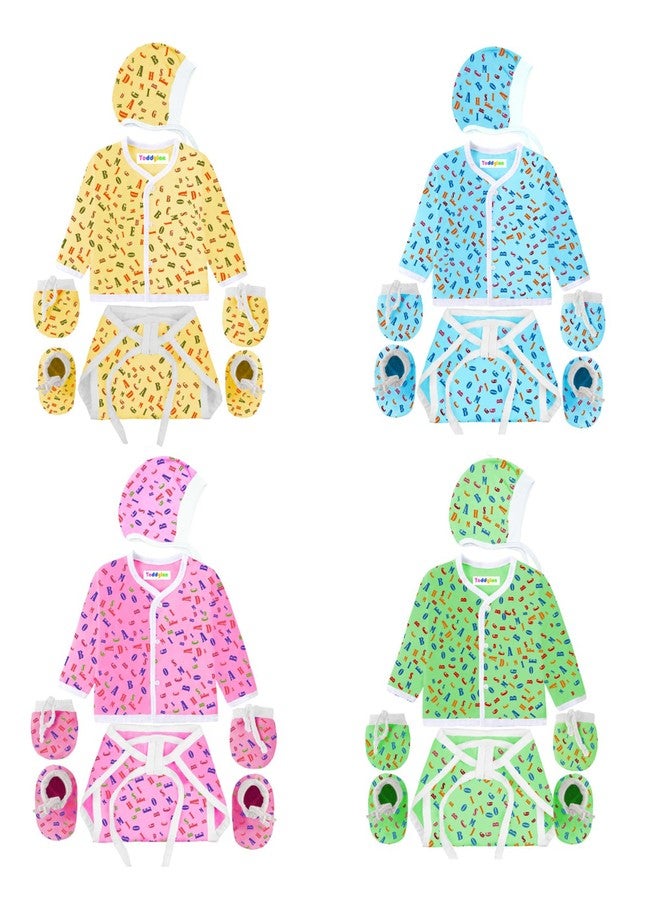 Toddylon Baby Cotton Printed New Born Clothes Jhabla Set | Front Open T-Shirt | Nappies | Cap, Mitten & Booties | | Casual | Regular Fit | Sleepwear (Multicolor, 0-6 Months) - Image 1