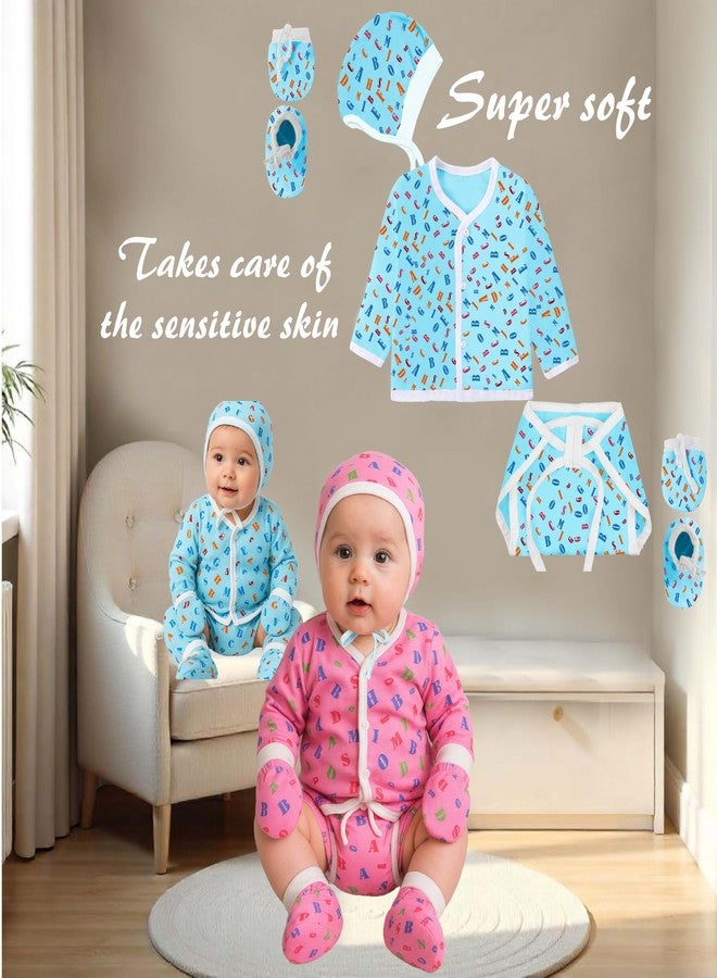Toddylon Baby Cotton Printed New Born Clothes Jhabla Set | Front Open T-Shirt | Nappies | Cap, Mitten & Booties | | Casual | Regular Fit | Sleepwear (Multicolor, 0-6 Months) - Image 5