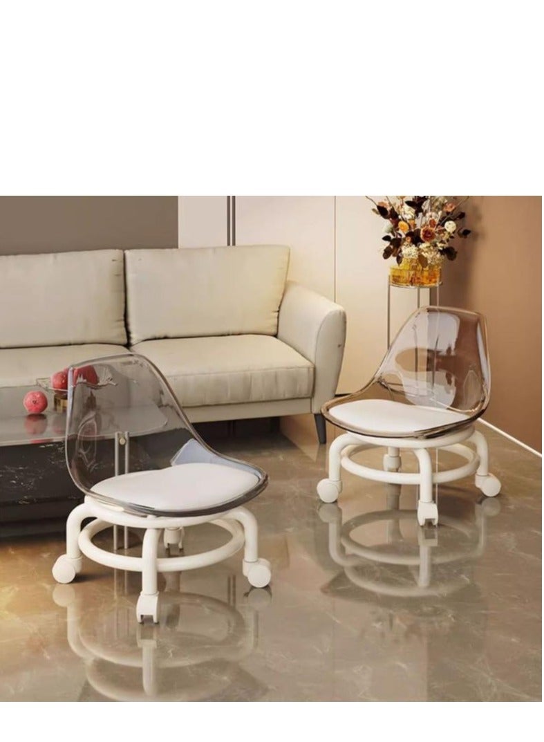 Golden 2 pieces Low Rolling Stool-Small Acrylic Stool with Wheels,Mini Roller Seat with Back Support,Short Rolling Stool Chair for Work,Home Cleaning,Garage,Office and Laundry (‎Transparent) - Image 1