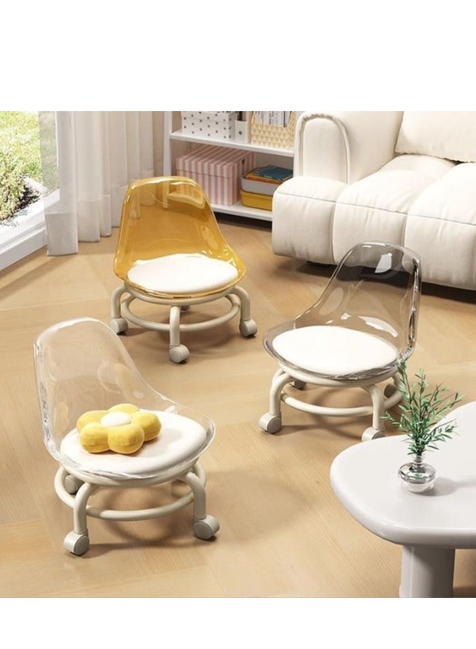 Golden 2 pieces Low Rolling Stool-Small Acrylic Stool with Wheels,Mini Roller Seat with Back Support,Short Rolling Stool Chair for Work,Home Cleaning,Garage,Office and Laundry (‎Transparent) - Image 3