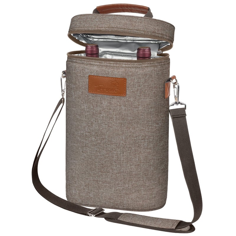 Tirrinia 2 Bottle Wine Gift Tote Carrier - Leakproof & Insulated Padded Versatile Wine Cooler Bag for Travel, BYOB Restaurant, Wine Tasting, Party, Dinner,Gift for Wine Lovers,Grey - Image 1