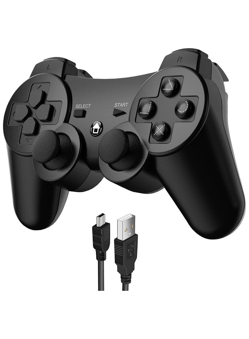 ذراع تحكم لجهاز بلاي ستيشن 3، بلوتوث لاسلكي باهتزاز مزدوج مع كابل شحن ومقابض الابهام من جامسوال، أسود - Image 1