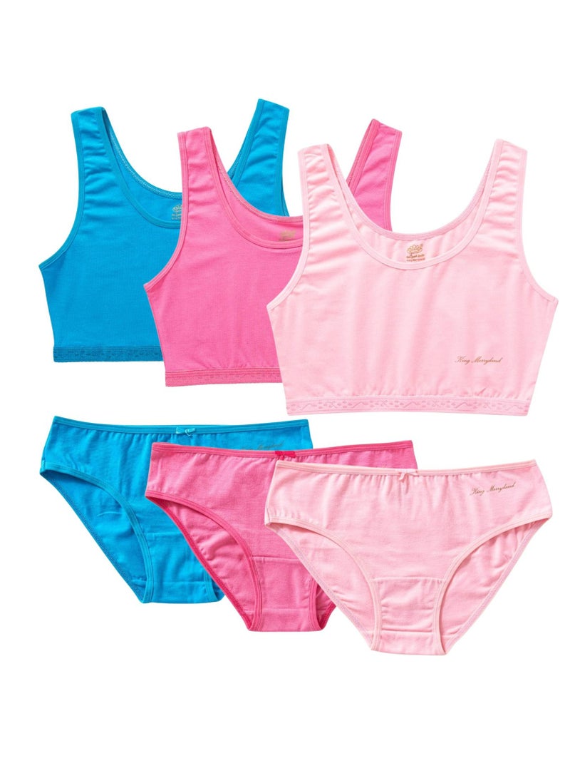 King Merryland Pack of 3 Women's Cotton Soft Bra Top and Bikini Panties Underwear Set - Image 1