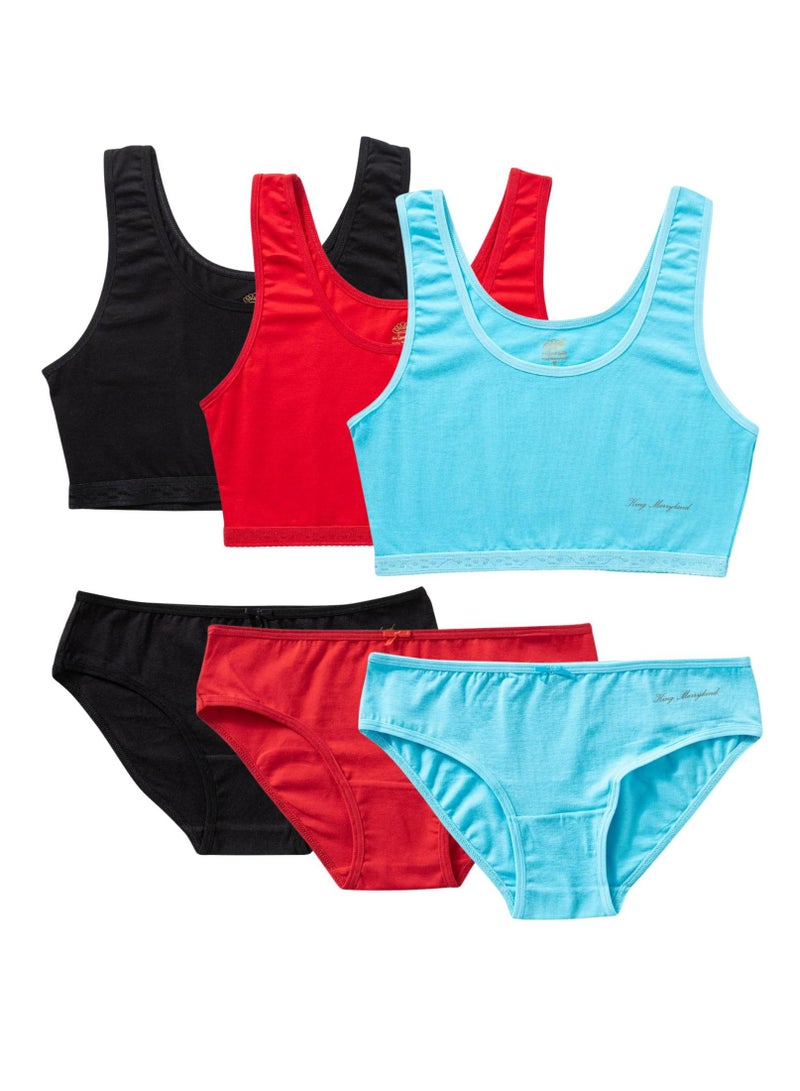King Merryland Pack of 3 Women's Cotton Soft Bra Top and Bikini Panties Underwear Set - Image 2