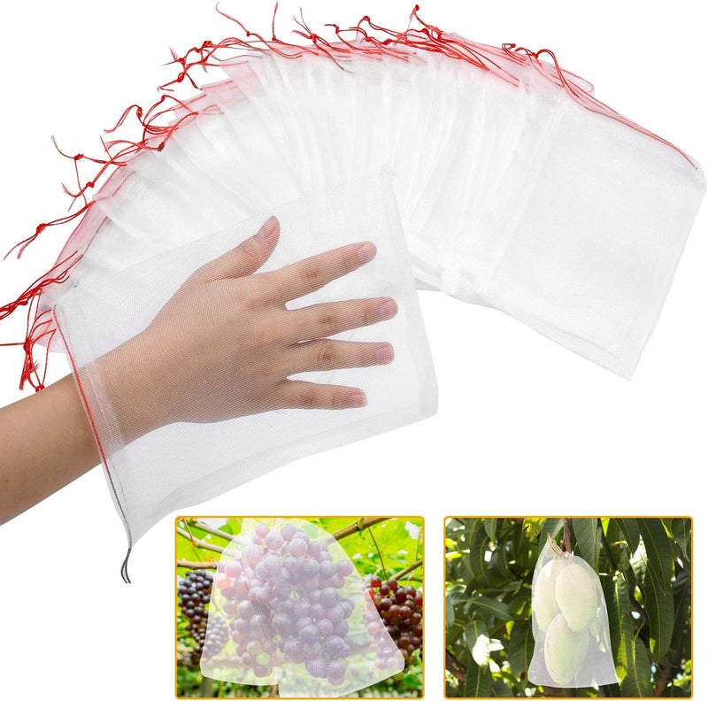 Kikhope كيخوب 50 قطعة من أكياس حماية الفواكه، أكياس شبكية مقاس 10" × 6"، أكياس شبكية للحديقة مزودة بحبل للسحب، أكياس لأشجار الفاكهة، أكياس حاجزة لحماية الفواكه والخضروات. - Image 1