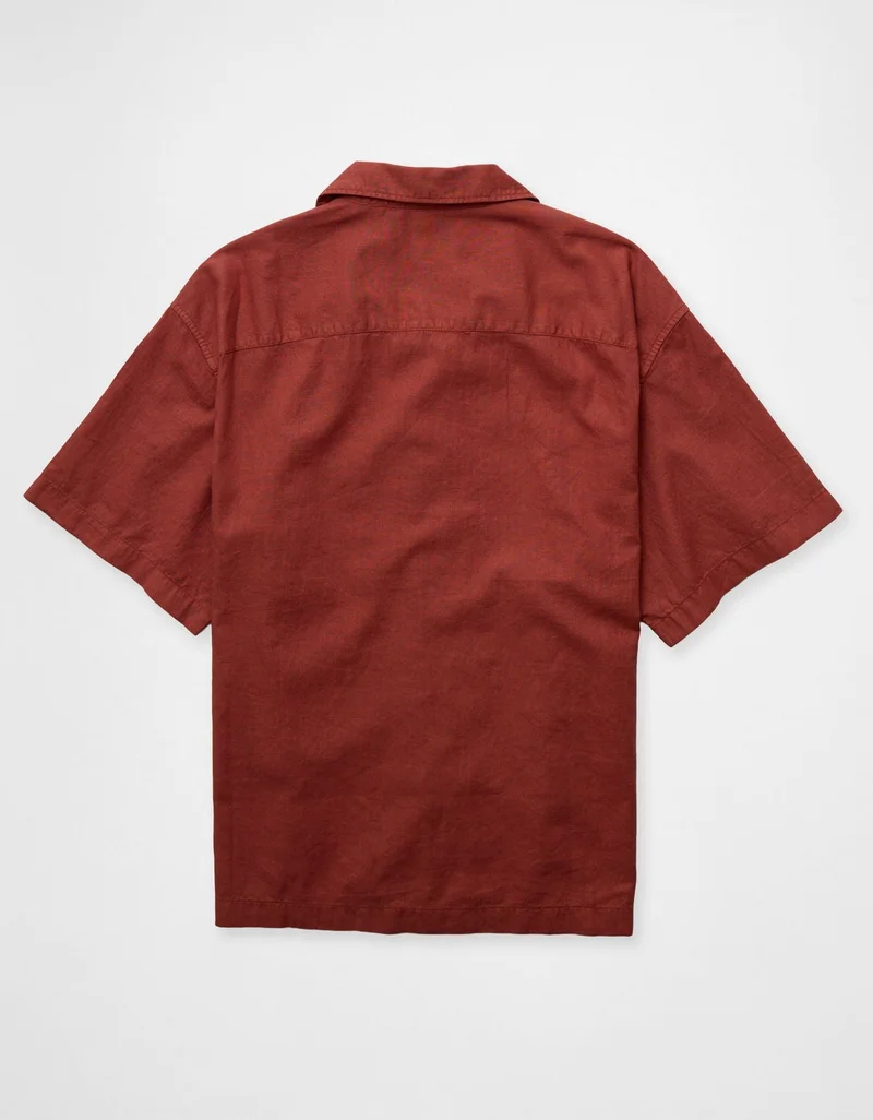 American Eagle  AE Relaxed Fit Linen-Blend Camp Collar Shirt for Men | Best Price UAE
