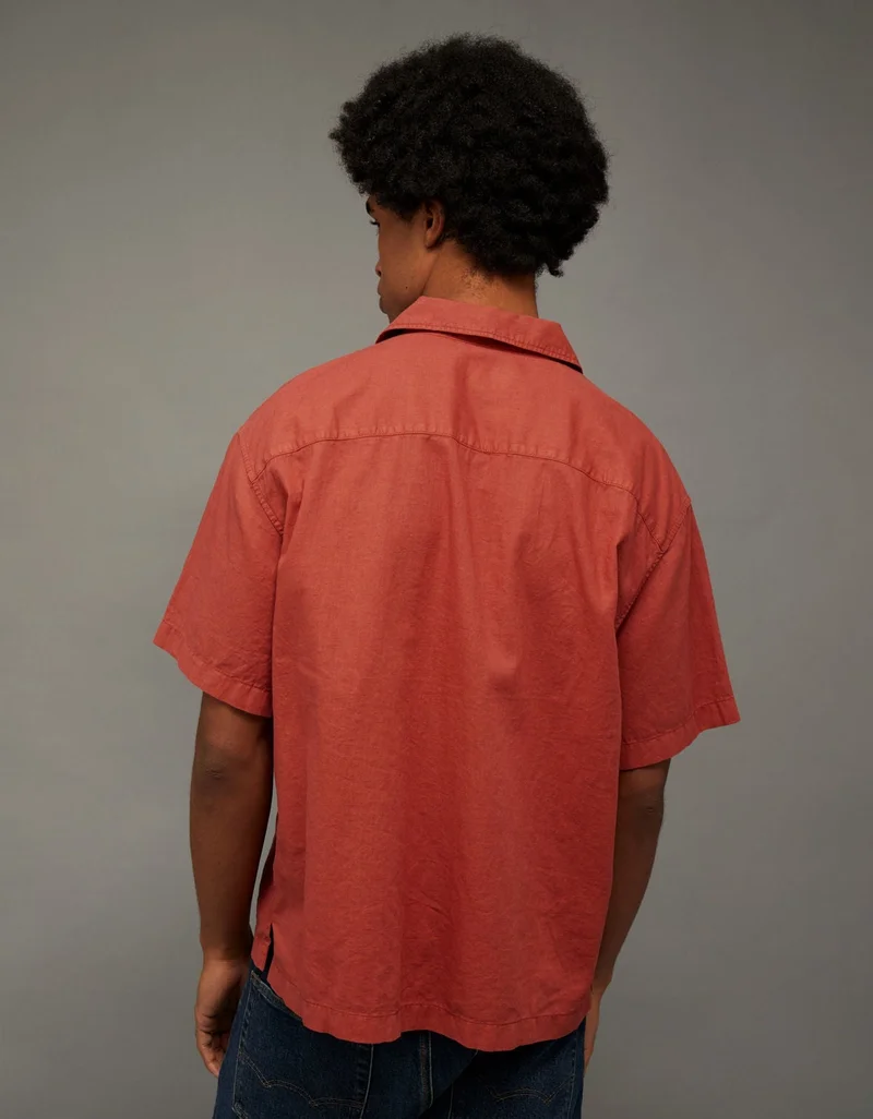American Eagle  AE Relaxed Fit Linen-Blend Camp Collar Shirt for Men | Best Price UAE