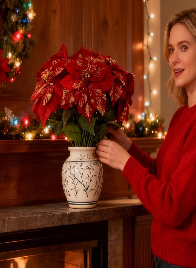 Acfruits Poinsettias Artificial Christmas Flowers with Glitter 6 Pcs, 7.5" Large Heads Bouquet Red Faux Velvet Flower for Xmas Tree Home Christmas Decorations - Image 5