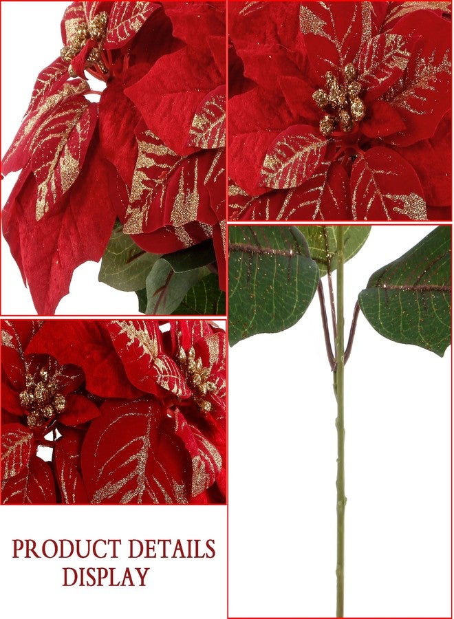 Acfruits Poinsettias Artificial Christmas Flowers with Glitter 6 Pcs, 7.5" Large Heads Bouquet Red Faux Velvet Flower for Xmas Tree Home Christmas Decorations - Image 4