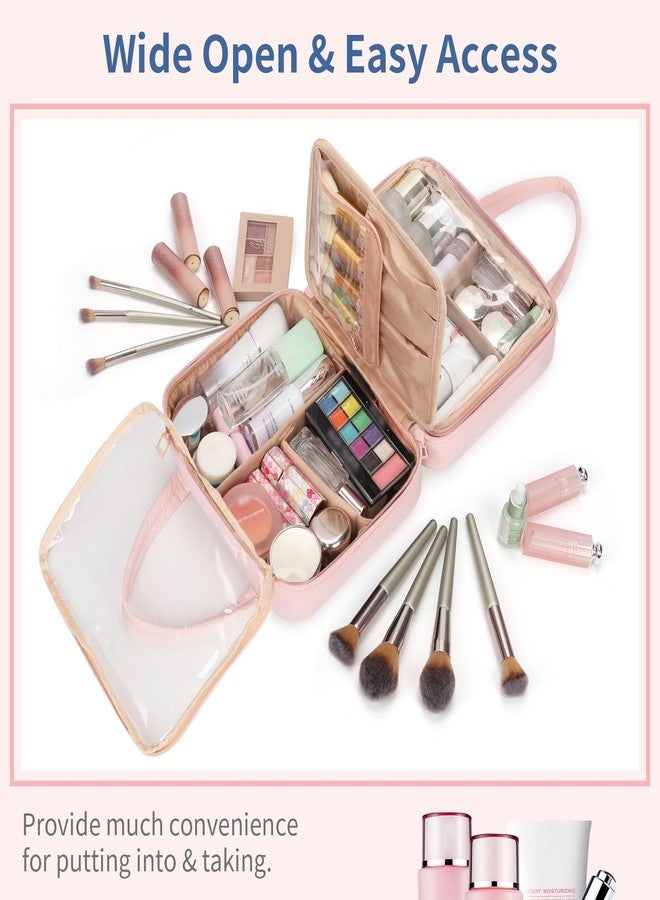 onemoky Travel Makeup Bag, Large Capacity Cosmetic Bag, Portable Make Up Bag Organizer for Women, Waterproof Cosmetic Travel Bag with Dividers and Brush Compartment for Cosmetics & Toiletries - Image 2