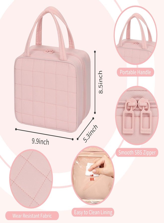 onemoky Travel Makeup Bag, Large Capacity Cosmetic Bag, Portable Make Up Bag Organizer for Women, Waterproof Cosmetic Travel Bag with Dividers and Brush Compartment for Cosmetics & Toiletries - Image 5