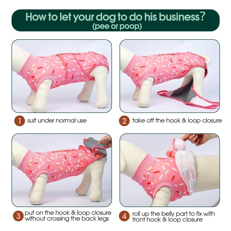 Kuoser Recovery Suit for Dogs, Dog Recovery Suit Female Doggie Onesie for Surgery, Post-Op Onesie for Female & Male Dogs, Soft Protective Wear, PinkRibbon M - Image 5