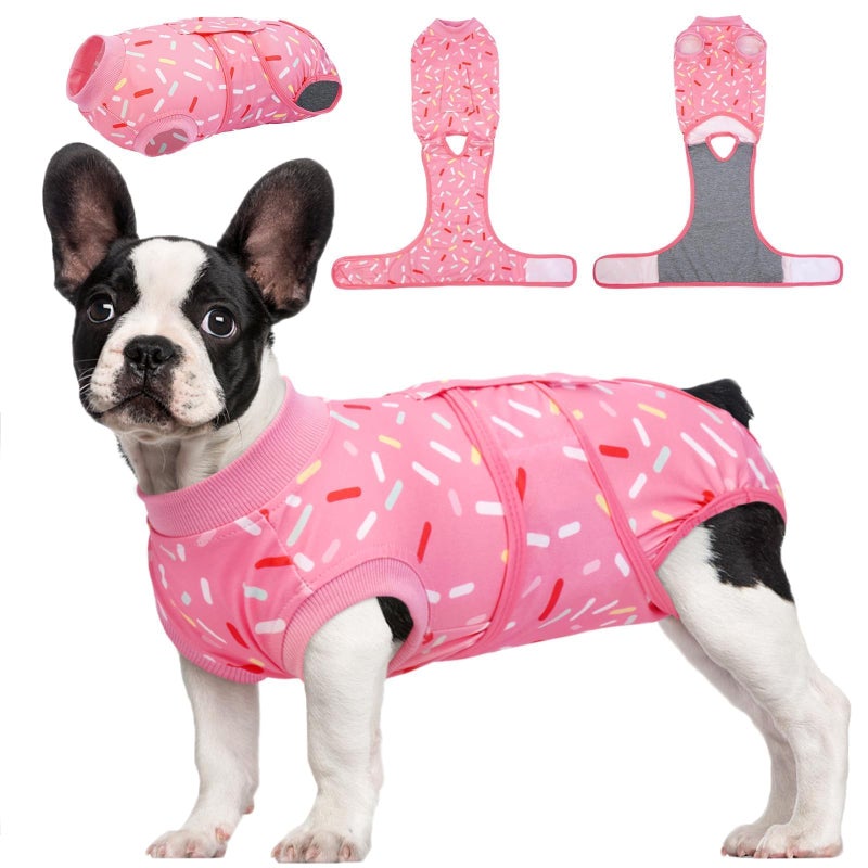 Kuoser Recovery Suit for Dogs, Dog Recovery Suit Female Doggie Onesie for Surgery, Post-Op Onesie for Female & Male Dogs, Soft Protective Wear, PinkRibbon M - Image 1