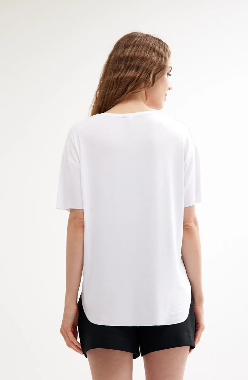 كوتن كونسيبت V-Neck Basic Cotton Slit Detailed T-Shirt