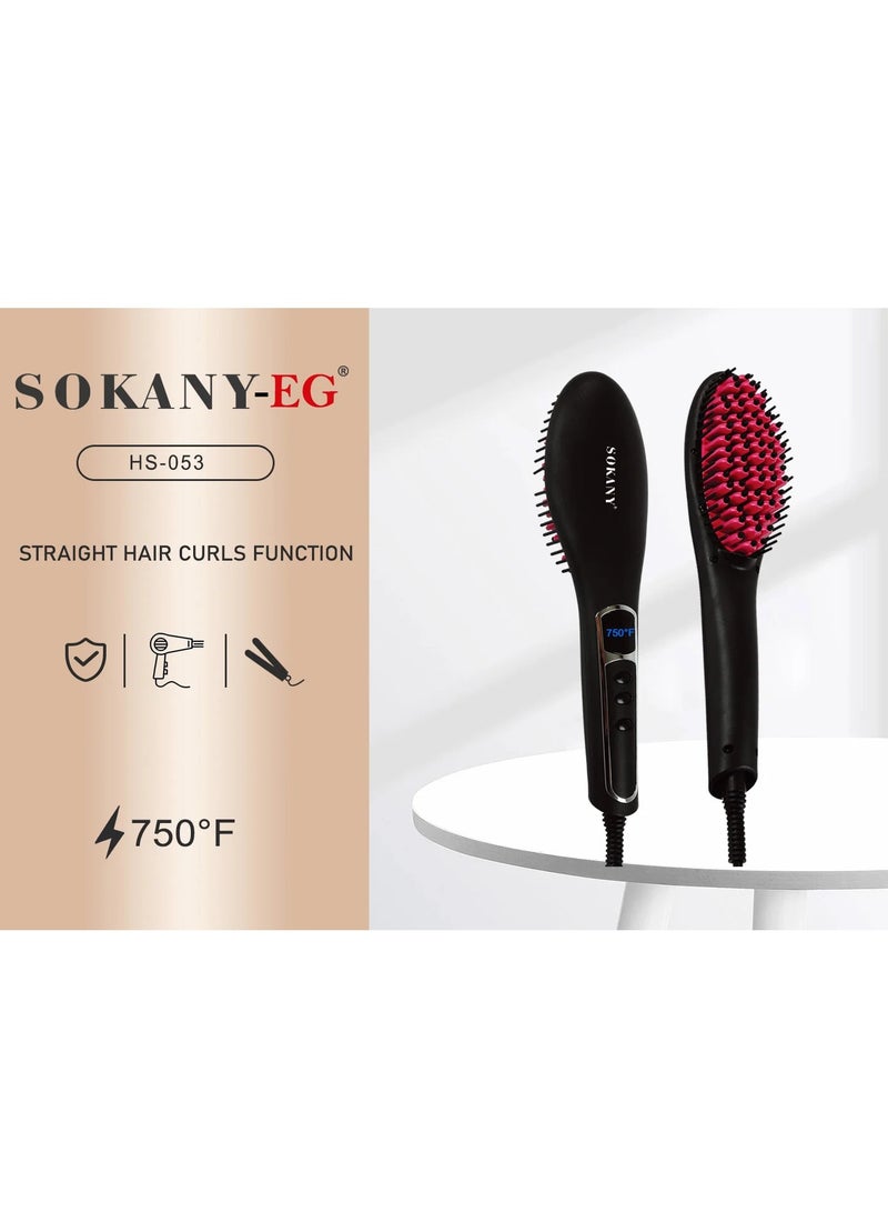 Electric Thermal Hair Brush with LCD Screen - Black/Red
