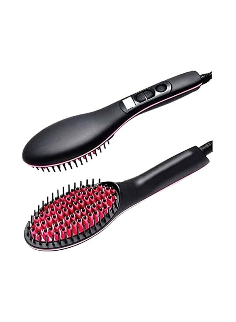 Electric Thermal Hair Brush with LCD Screen - Black/Red