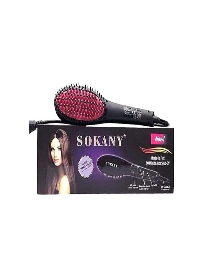 Electric Thermal Hair Brush with LCD Screen - Black/Red