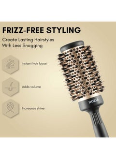 Rozia Pro Boar Bristles Round Hair Brush, Thermal Ceramic & Ionic Tech, Roller Hair Brush For Blow Drying, Curling, Straightening, Add Volume & Shine (44 Mm)  - Image 3
