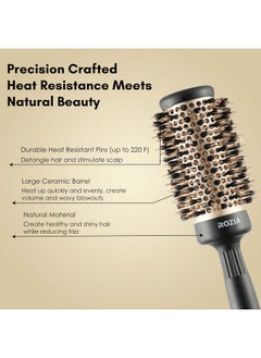 Rozia Pro Boar Bristles Round Hair Brush, Thermal Ceramic & Ionic Tech, Roller Hair Brush For Blow Drying, Curling, Straightening, Add Volume & Shine (44 Mm)  - Image 4