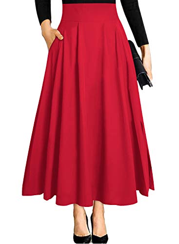 RANPHEE Long Skirts for Women Fit and Flare Flowy Fall Red Maxi A Line Elegant Dressy Casual Swing Flattering Skirt to Hide Tummy M - Image 5