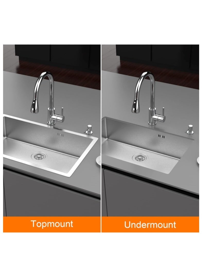 المفتاحة حوض مطبخ فاخر من الفولاذ المقاوم للصدأ - حوض كبير أحادي الحوض مثبت أسفله مع حوض عميق، يقلل الضوضاء، مقاوم للصدأ والخدش، تصميم عصري للمطابخ المنزلية والتجارية - Image 3