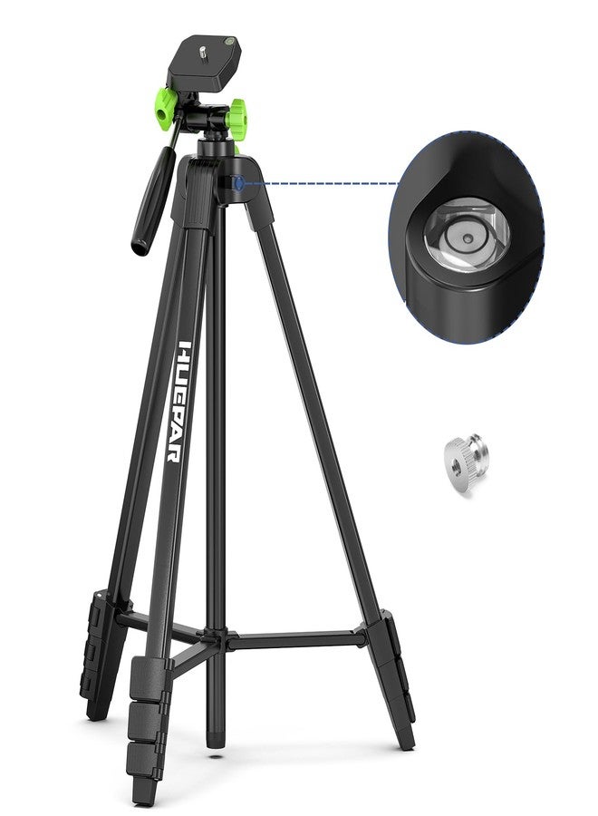 Huepar 60-Inch Lightweight Tripod Portable Adjustable Tripod for Laser Level with 3-Way Swivel Pan Head, 2 Bubble Levels, 1/4" and 5/8" Thread Mount for Varieties Tools, Only for Indoor Basic Work - Image 1