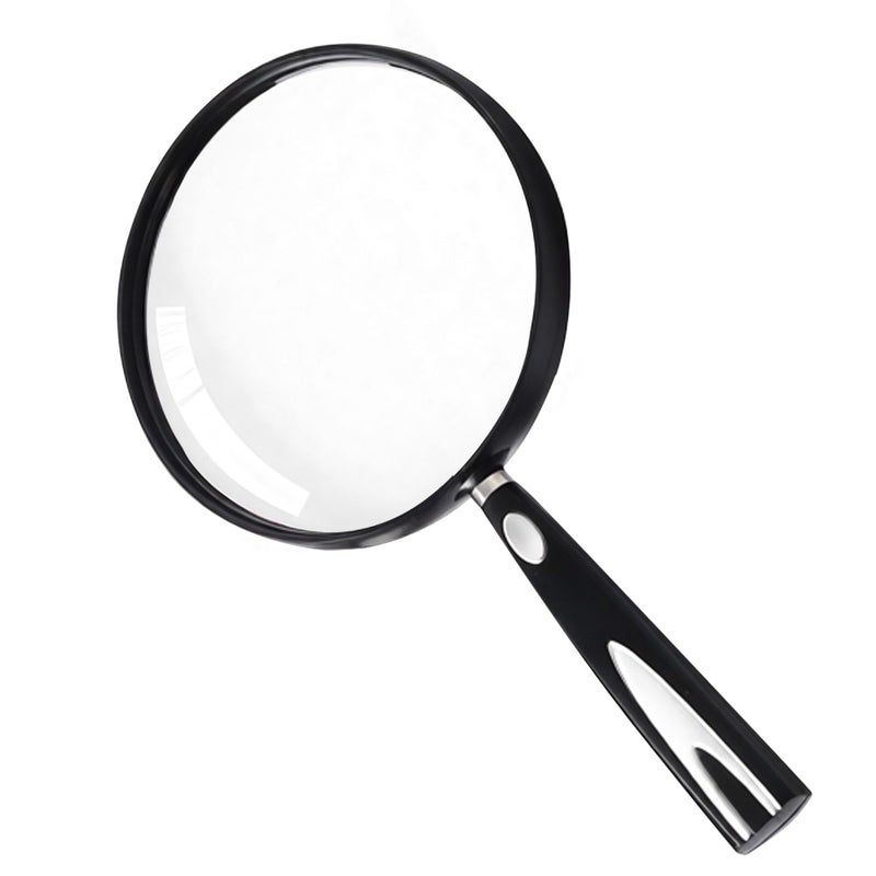 Feosky Handheld Reading Magnifier, 10X Magnifier, 130mm Shatterproof Lens, Non-Slip Handle for Adults Close Work, Seniors Reading and Nature Exploration, Hobby Observation(Silver/Black) - Image 1