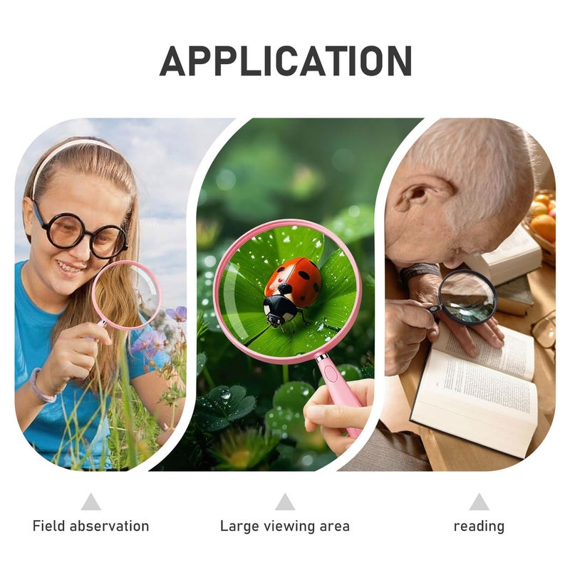 Feosky Handheld Reading Magnifier, 10X Magnifier, 130mm Shatterproof Lens, Non-Slip Handle for Adults Close Work, Seniors Reading and Nature Exploration, Hobby Observation(Silver/Black) - Image 5