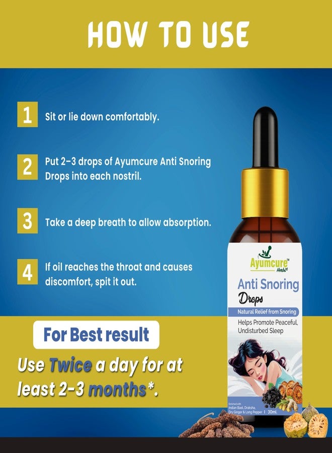 Ayumcure Anti Snoring Drops 30ML| Herbal Nasal Drops for Snoring Relief & Better Sleep | With Indian Bael, Draksha, Dry Ginger & Long Pepper | Improves Breathing | 100% Natural for Men & Women - Image 5