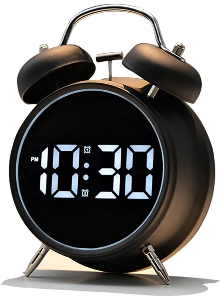 زيريفام ساعة منبه بجرسين، ساعة منبه رقمية صغيرة، ساعة منبه إلكترونية بجرسين مقاس 4 بوصات، ساعة منبه LED إلكترونية تعمل بجرس مزدوج، ساعة طاولة معدنية صامتة تعمل عبر USB أو البطارية، ساعة سرير عصرية عالية الصوت للبالغين والأطفال - Image 1