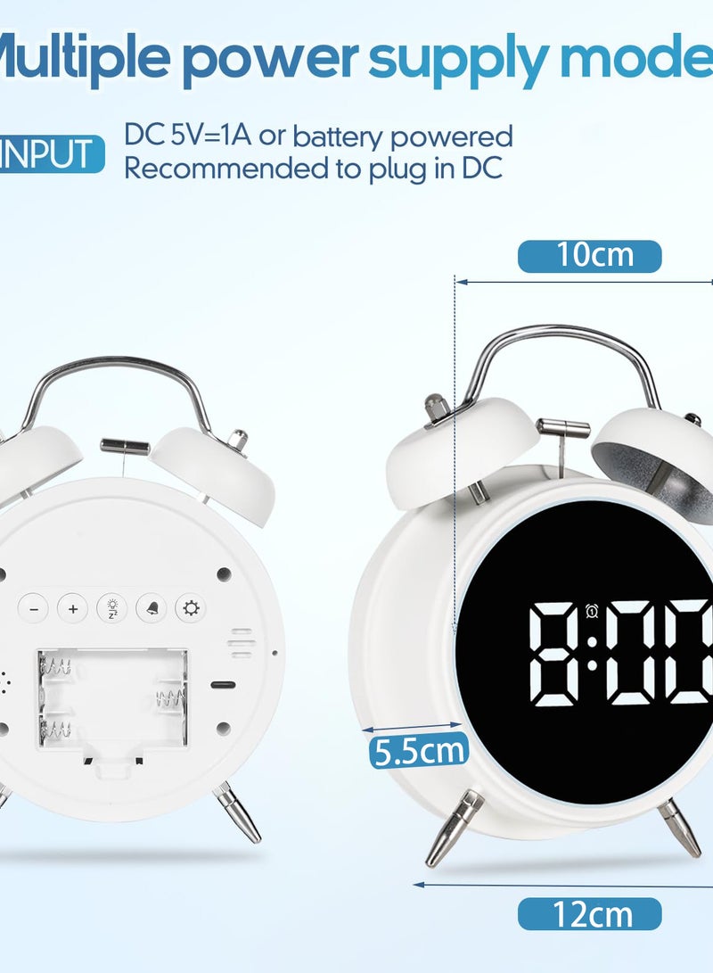 زيريفام ساعة منبه بجرسين، ساعة منبه رقمية صغيرة، ساعة منبه إلكترونية بجرسين مقاس 4 بوصات، ساعة منبه LED إلكترونية تعمل بجرس مزدوج، ساعة طاولة معدنية صامتة تعمل عبر USB أو البطارية، ساعة سرير عصرية عالية الصوت للبالغين والأطفال - Image 5