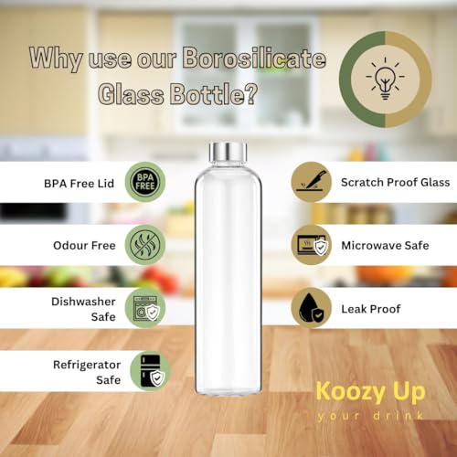Koozy Up Borosilicate Glass Water Bottle(1 Litre) with Thick Neoprene Cover | Leak proof & Break-Resistant | Best for- Fridge/Detox |Office/College (Doggo) - Image 4