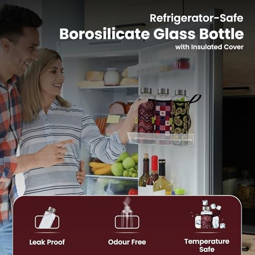Koozy Up Borosilicate Glass Water Bottle(1 Litre) with Thick Neoprene Cover | Leak proof & Break-Resistant | Best for- Fridge/Detox |Office/College (Doggo) - Image 3