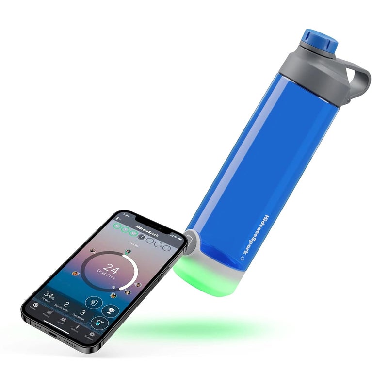 GROB HidrateSpark TAP Smart Water Bottle Royal Blue Tritan Plastic Tap to Track Water Intake Glows to Remind You to Stay Hydrated Chug Lid Royal Blue 680ml - Image 2