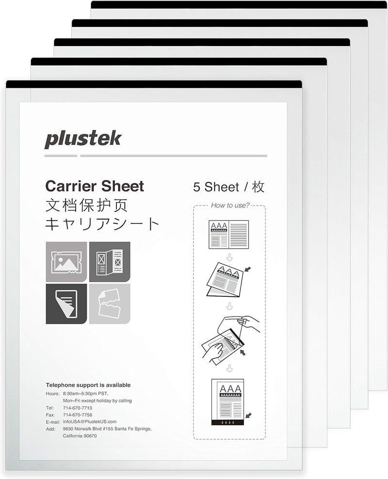 Plustek A4 / Letter Size Document Carrier Sheets (Pack of 5) - Protects Fragile Paper and A3 Size Document by Folding Support Epson, Brother, Fujitsu and Canon Document Scanner - Image 1
