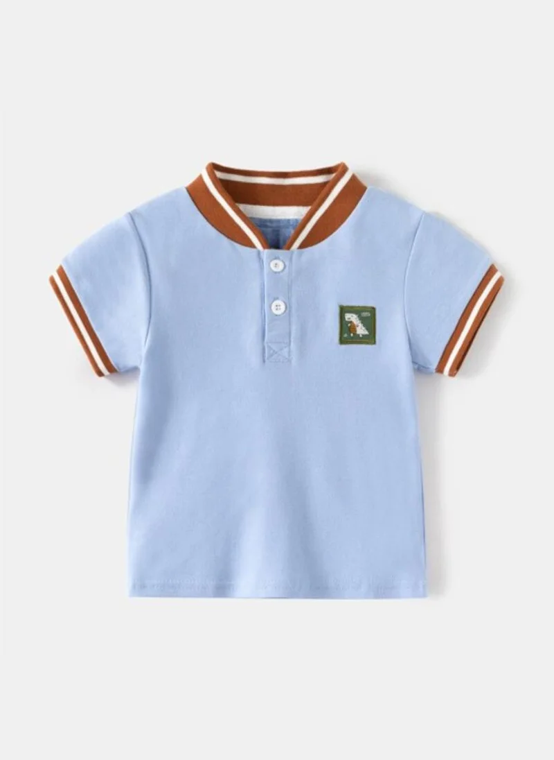 YUNIQEE Blue Striped Henley Neck Pure Cotton T-shirt