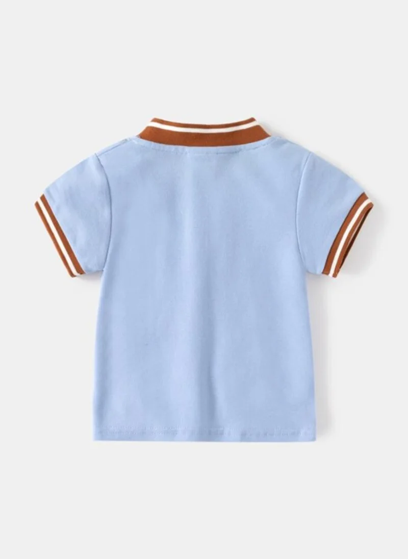YUNIQEE Blue Striped Henley Neck Pure Cotton T-shirt