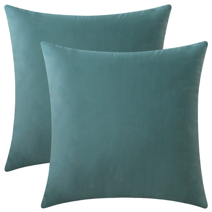 SET OF 2 VELVET THROW PILLOW COVERS FOR COUCH AND BED 18X18 AQUA