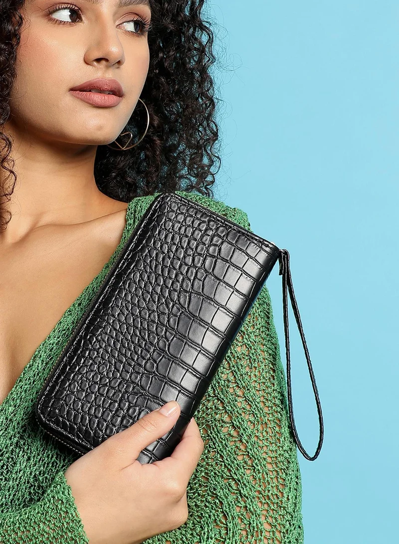 صوص هاوت محفظة جلد نباتي أسود مزخرف