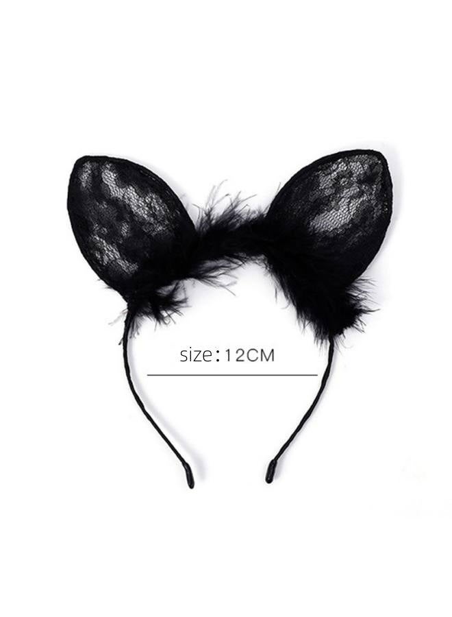A set of black accessories (3 pieces), including a hair accessory, eye mask, and necklace, perfect for parties and cosplay, and adorned with black lace. - Image 2
