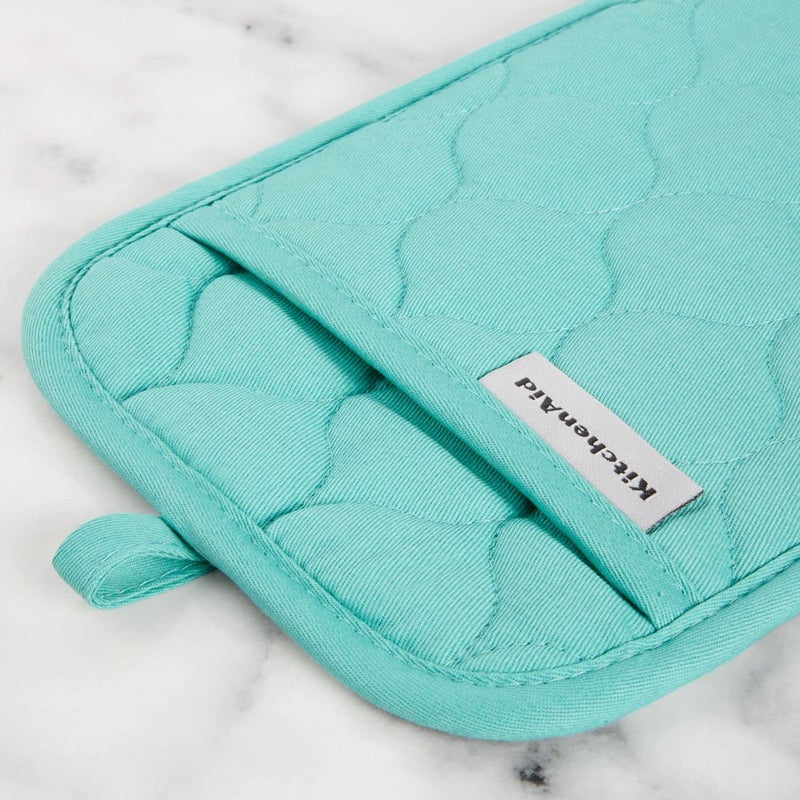 KITCHENAID Quilted Cotton Terry Cloth Oven Mitt  Pot Holder  Kitchen Towel 4-Pack Set  Heat Resistant  Silicone Grip  Gift Set  Aqua Sky  16""x26""  7""x13"" & 7""x10"" - Image 5
