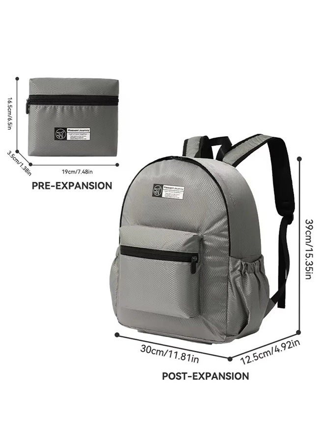 Double Shoulder Folding Backpack Foldable Single Shoulder Storage Bag Handheld Large Capacity Portable Storage Bag for Outdoor Sports Travel Hiking,Grey - Image 4