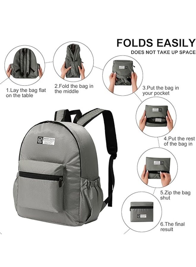 Double Shoulder Folding Backpack Foldable Single Shoulder Storage Bag Handheld Large Capacity Portable Storage Bag for Outdoor Sports Travel Hiking,Grey - Image 5