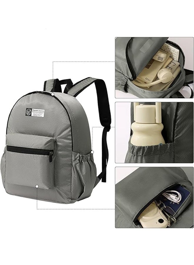 Double Shoulder Folding Backpack Foldable Single Shoulder Storage Bag Handheld Large Capacity Portable Storage Bag for Outdoor Sports Travel Hiking,Grey - Image 2