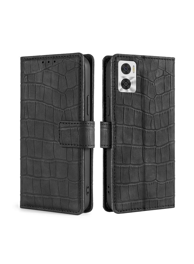 S-TOP Case For Motorola Moto E22/E22i Skin Feel Crocodile Magnetic Clasp Leather Phone Case - Image 1