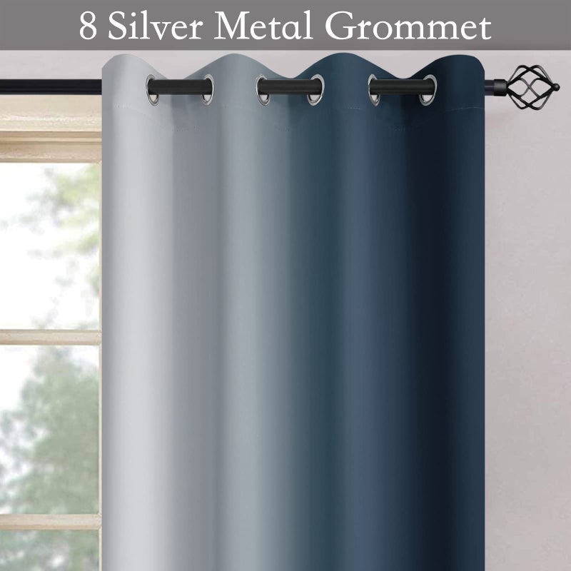 Simplehome Navy Blue Ombre Room Darkening Curtains For Living Room  Light Blocking Gradient Thermal Insulated Grommet Window Curtains/Drapes For Bedroom  2 Panels  52X84 Inches Length - Image 4